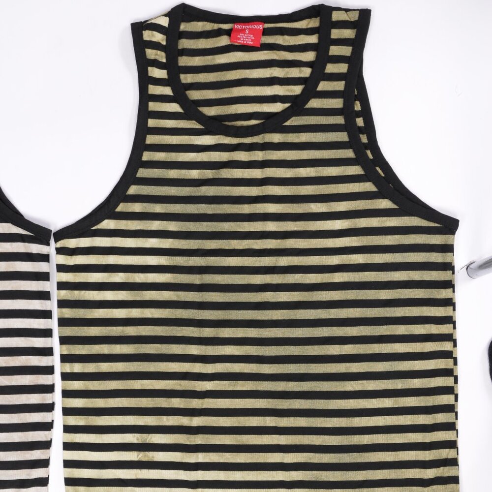 Victorious Men's Two Toned Striped Tank Top Olive
